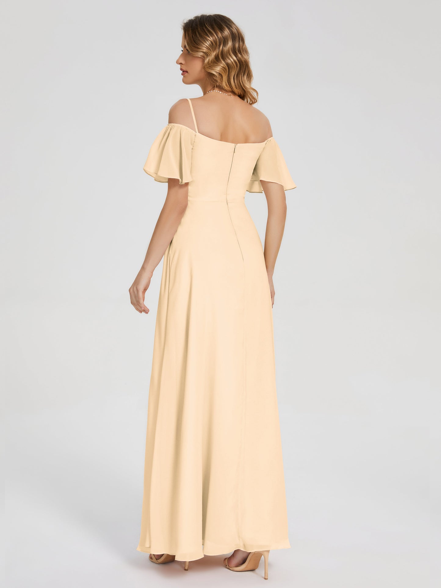 Adelaide A-line Off the Shoulder Chiffon Bridesmaid Dress with Silt