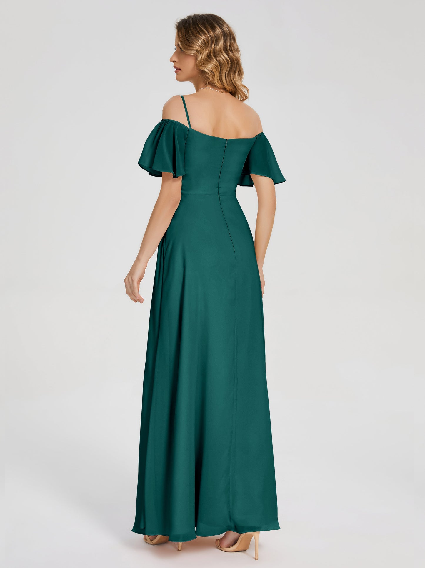 Adelaide A-line Off the Shoulder Chiffon Bridesmaid Dress with Silt
