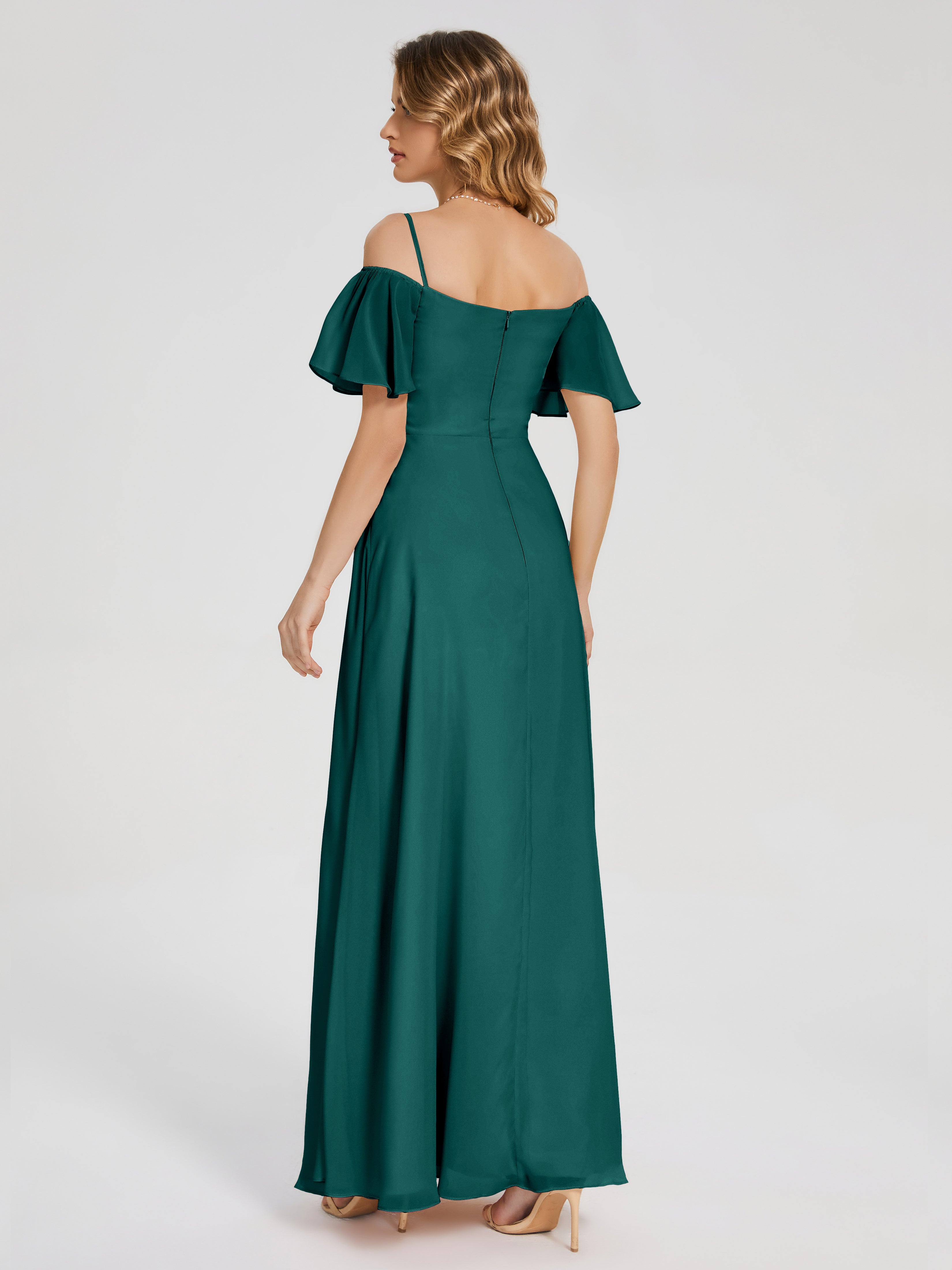 Adelaide A-line Off the Shoulder Chiffon Bridesmaid Dress with Silt