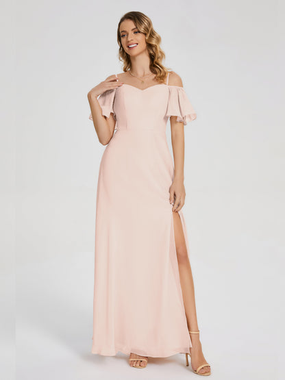 Adelaide A-line Off the Shoulder Chiffon Bridesmaid Dress with Silt