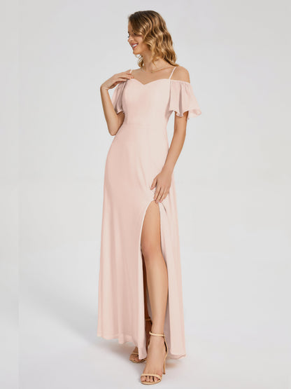 Adelaide A-line Off the Shoulder Chiffon Bridesmaid Dress with Silt