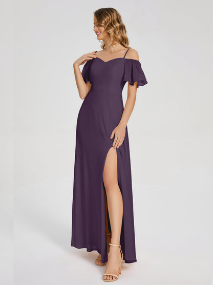 Adelaide A-line Off the Shoulder Chiffon Bridesmaid Dress with Silt