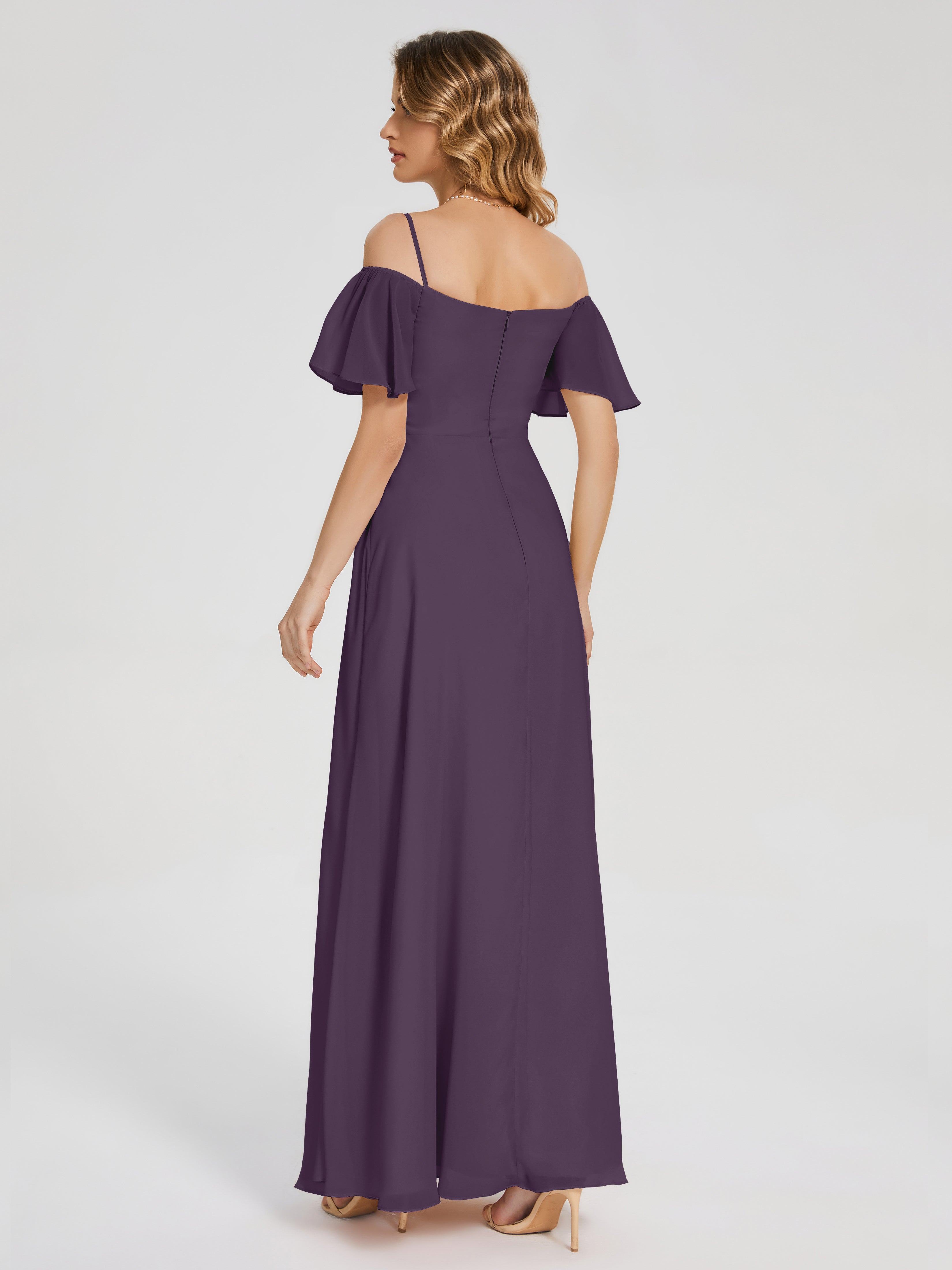 Adelaide A-line Off the Shoulder Chiffon Bridesmaid Dress with Silt
