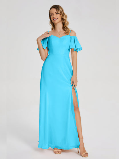 Adelaide A-line Off the Shoulder Chiffon Bridesmaid Dress with Silt