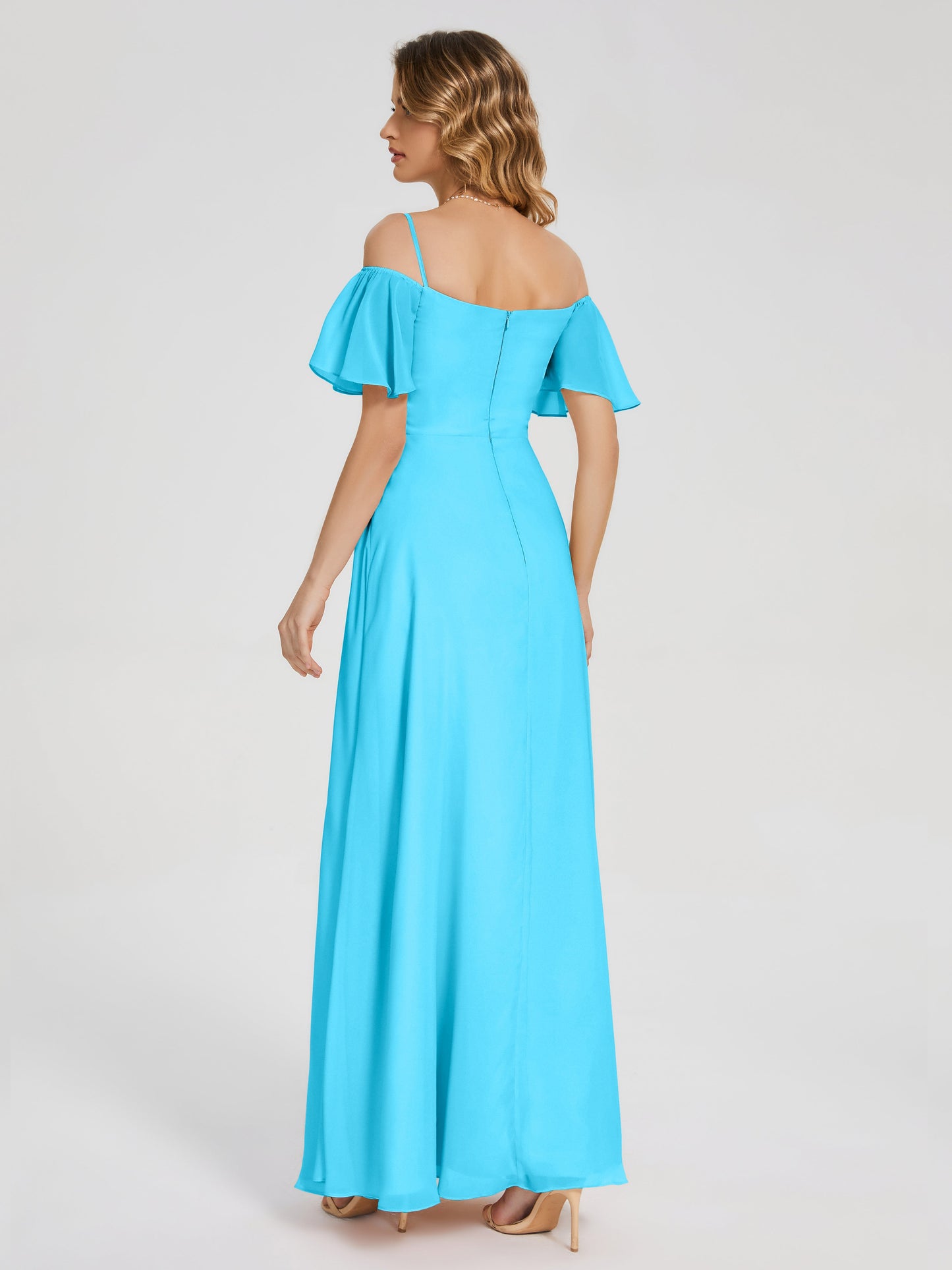 Adelaide A-line Off the Shoulder Chiffon Bridesmaid Dress with Silt