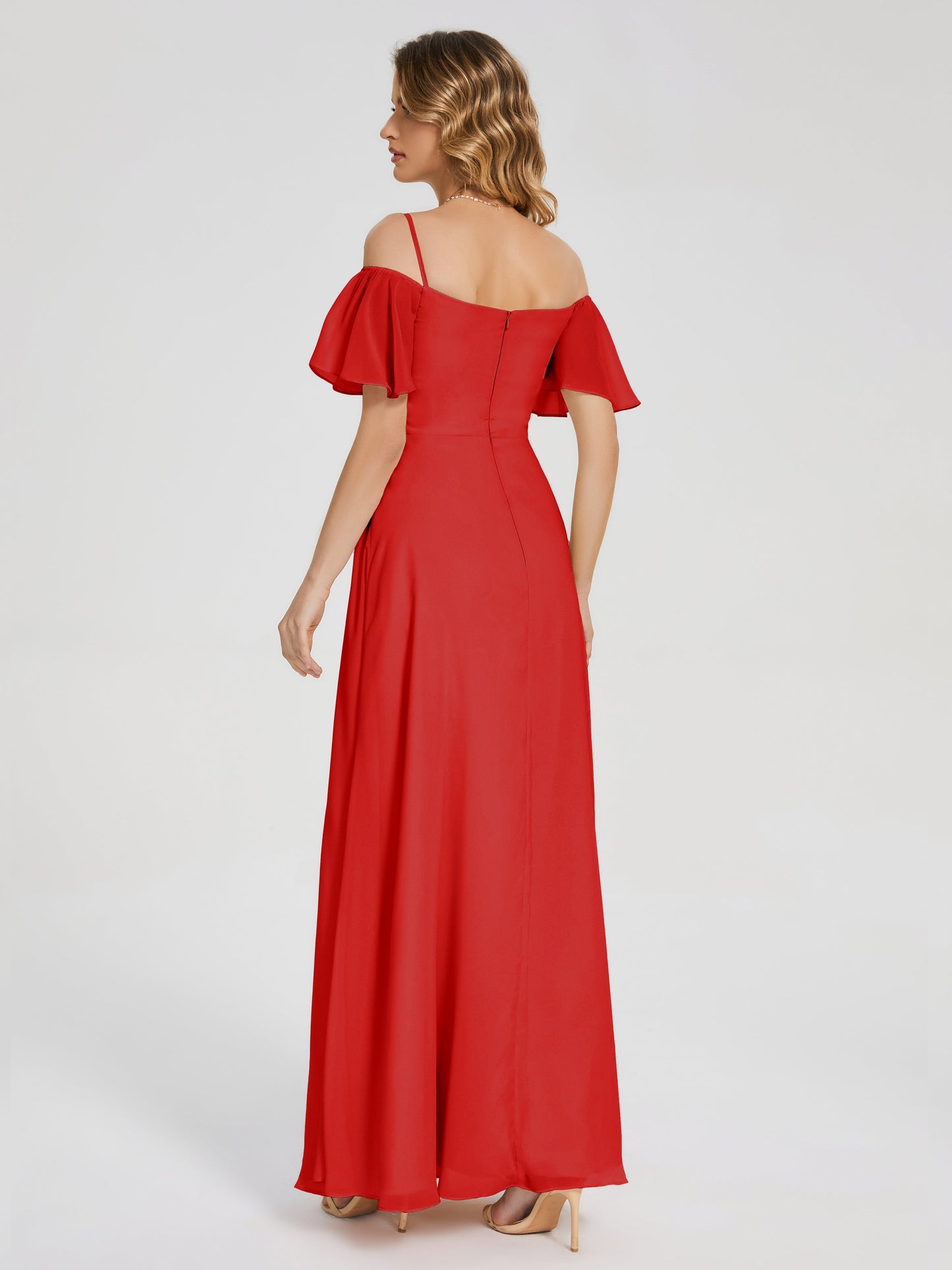 Adelaide A-line Off the Shoulder Chiffon Bridesmaid Dress with Silt