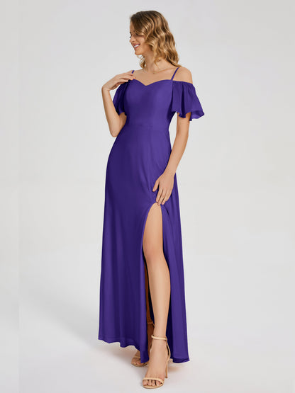 Adelaide A-line Off the Shoulder Chiffon Bridesmaid Dress with Silt