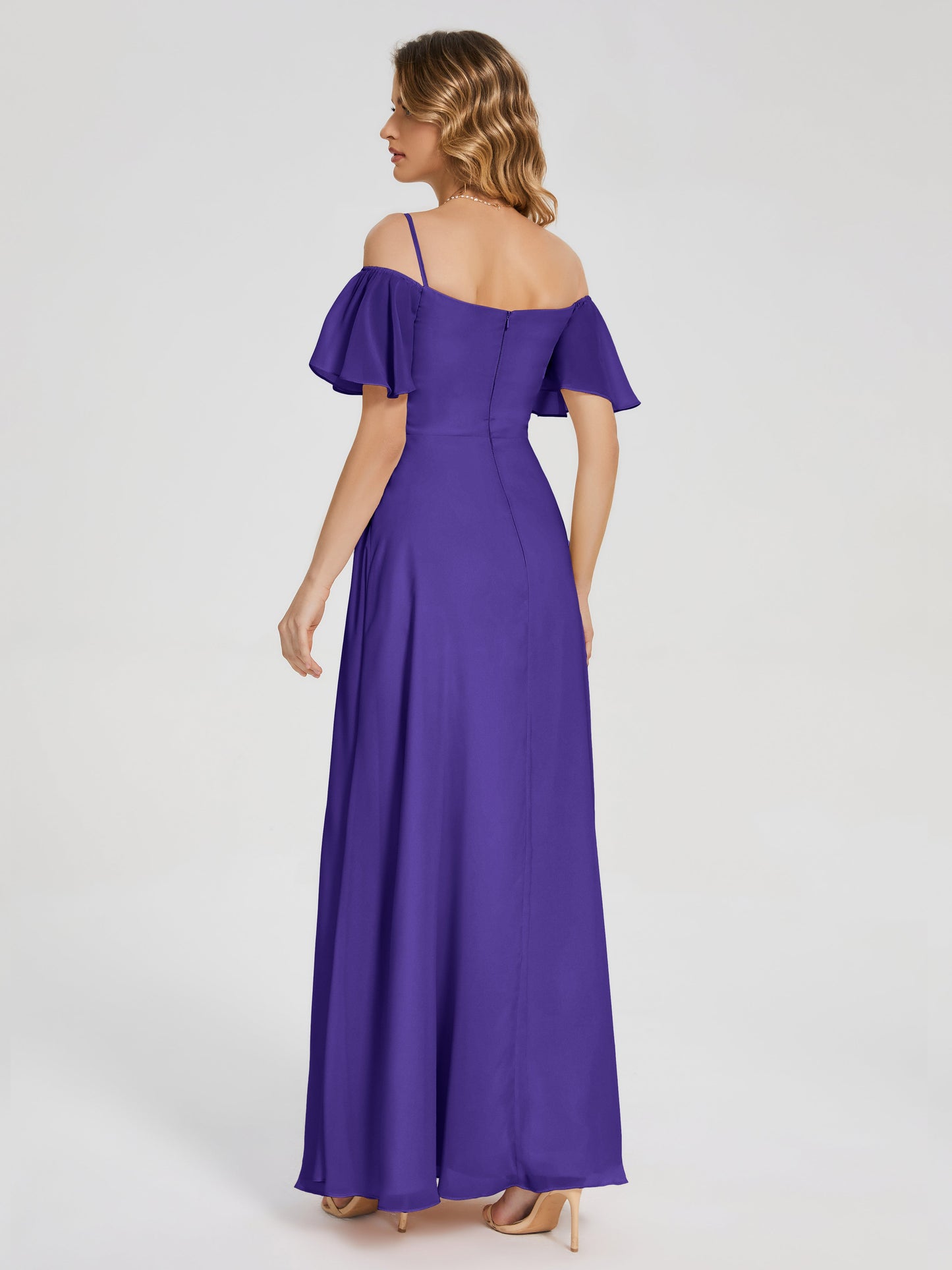 Adelaide A-line Off the Shoulder Chiffon Bridesmaid Dress with Silt