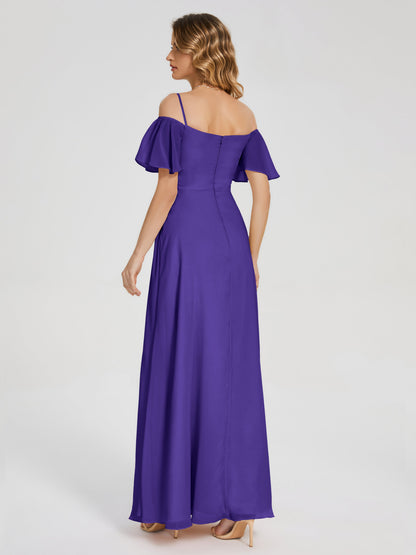 Adelaide A-line Off the Shoulder Chiffon Bridesmaid Dress with Silt