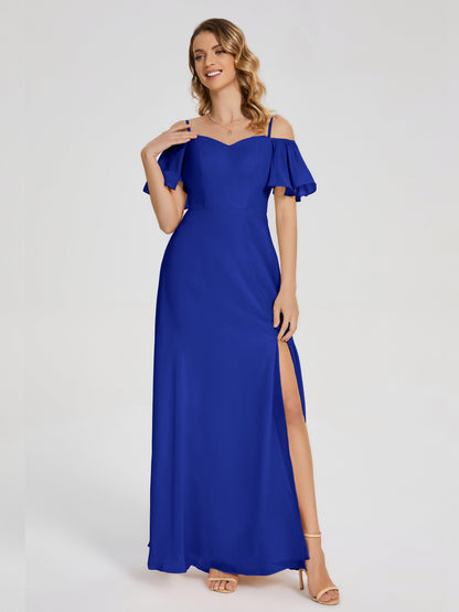Adelaide A-line Off the Shoulder Chiffon Bridesmaid Dress with Silt