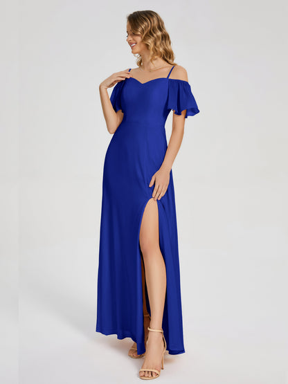 Adelaide A-line Off the Shoulder Chiffon Bridesmaid Dress with Silt