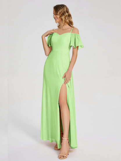 Adelaide A-line Off the Shoulder Chiffon Bridesmaid Dress with Silt