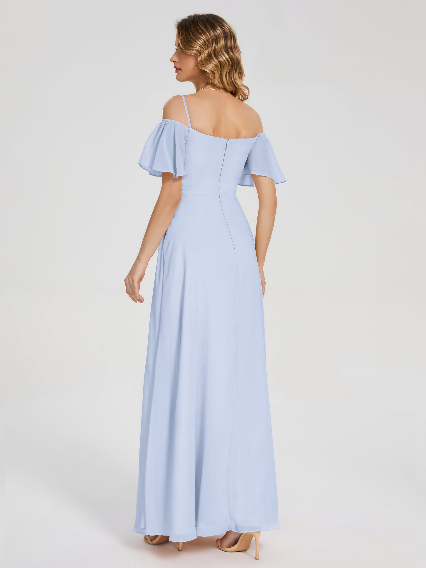 Adelaide A-line Off the Shoulder Chiffon Bridesmaid Dress with Silt