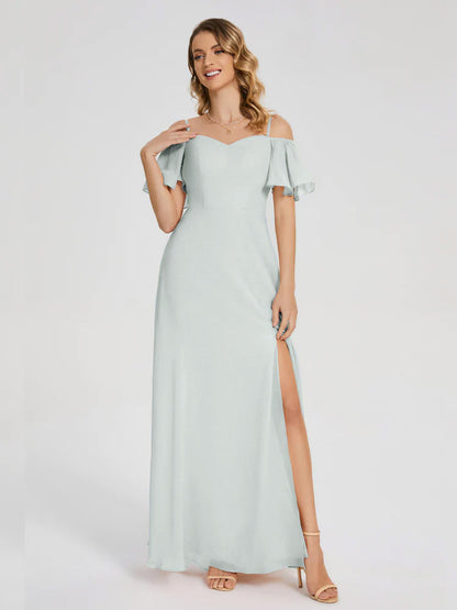 Adelaide A-line Off the Shoulder Chiffon Bridesmaid Dress with Silt