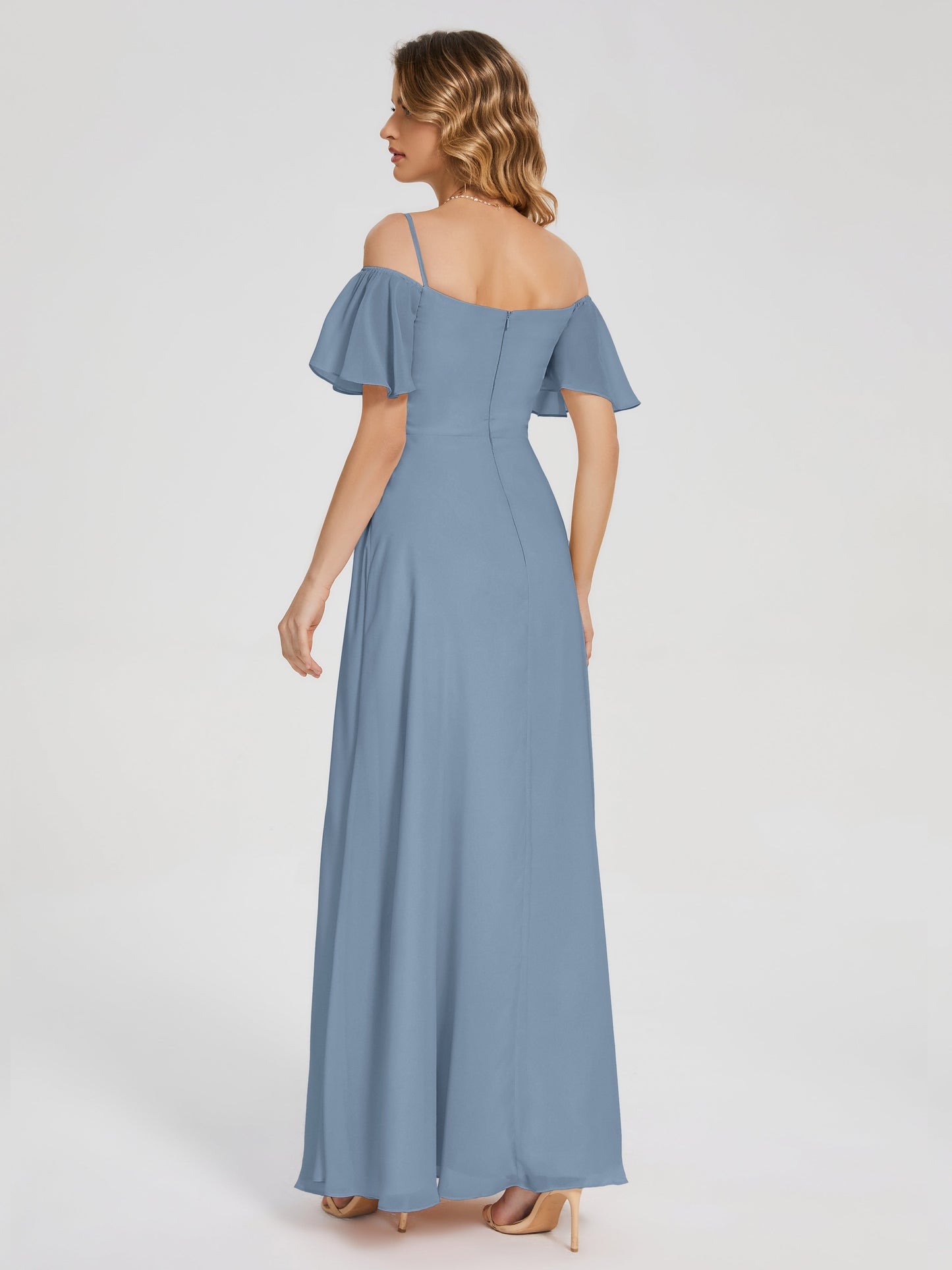 Adelaide A-line Off the Shoulder Chiffon Bridesmaid Dress with Silt