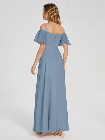 Adelaide A-line Off the Shoulder Chiffon Bridesmaid Dress with Silt