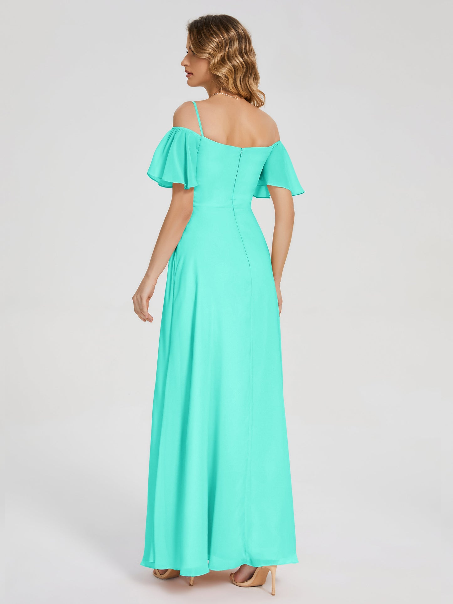 Adelaide A-line Off the Shoulder Chiffon Bridesmaid Dress with Silt
