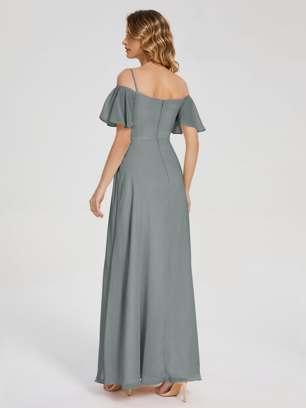 Adelaide A-line Off the Shoulder Chiffon Bridesmaid Dress with Silt