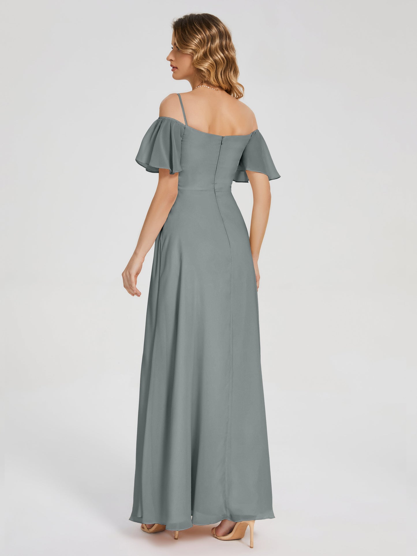 Adelaide A-line Off the Shoulder Chiffon Bridesmaid Dress with Silt