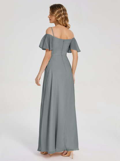 Adelaide A-line Off the Shoulder Chiffon Bridesmaid Dress with Silt