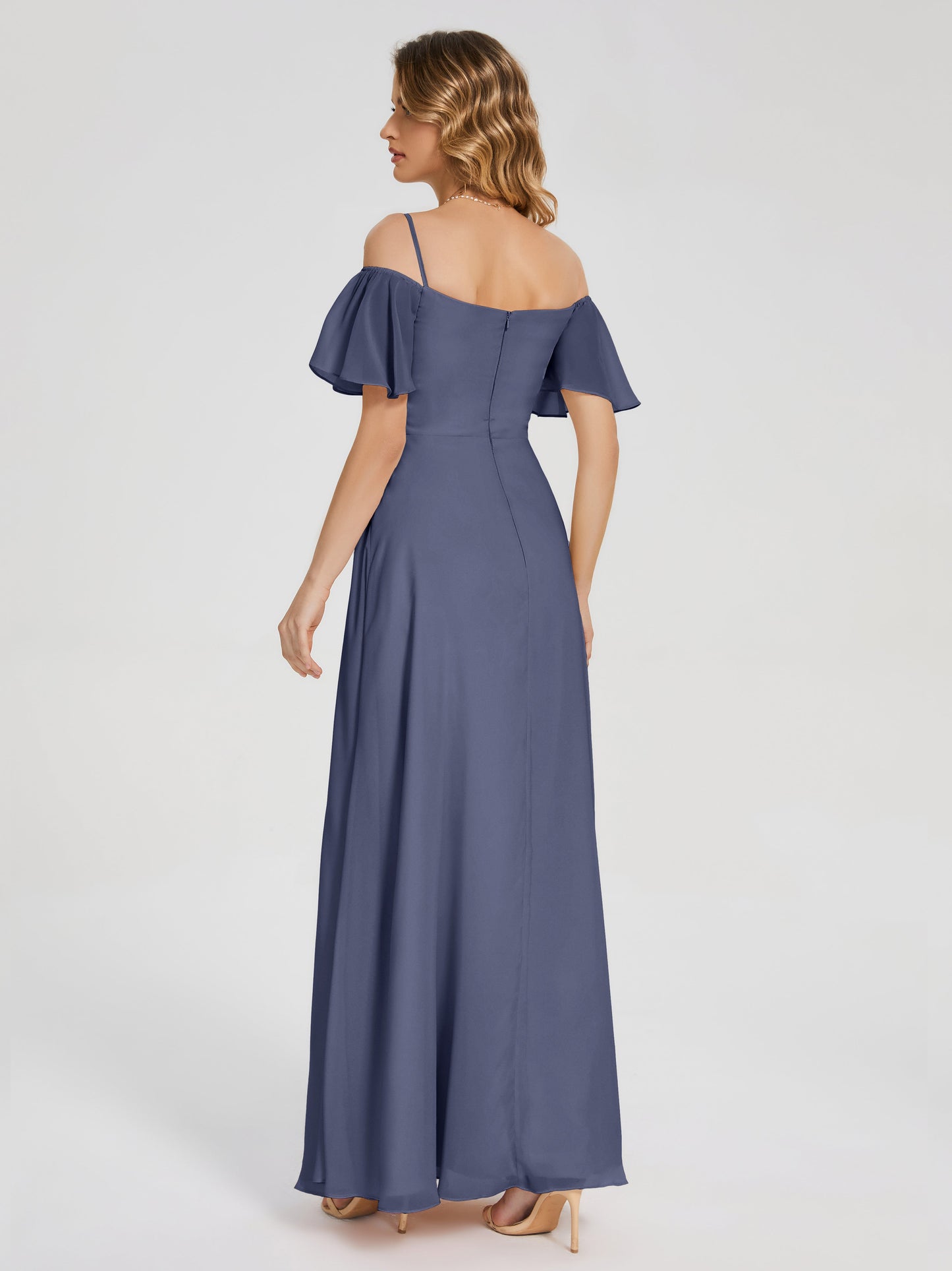 Adelaide A-line Off the Shoulder Chiffon Bridesmaid Dress with Silt