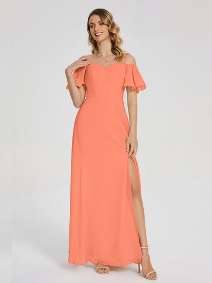 Adelaide A-line Off the Shoulder Chiffon Bridesmaid Dress with Silt