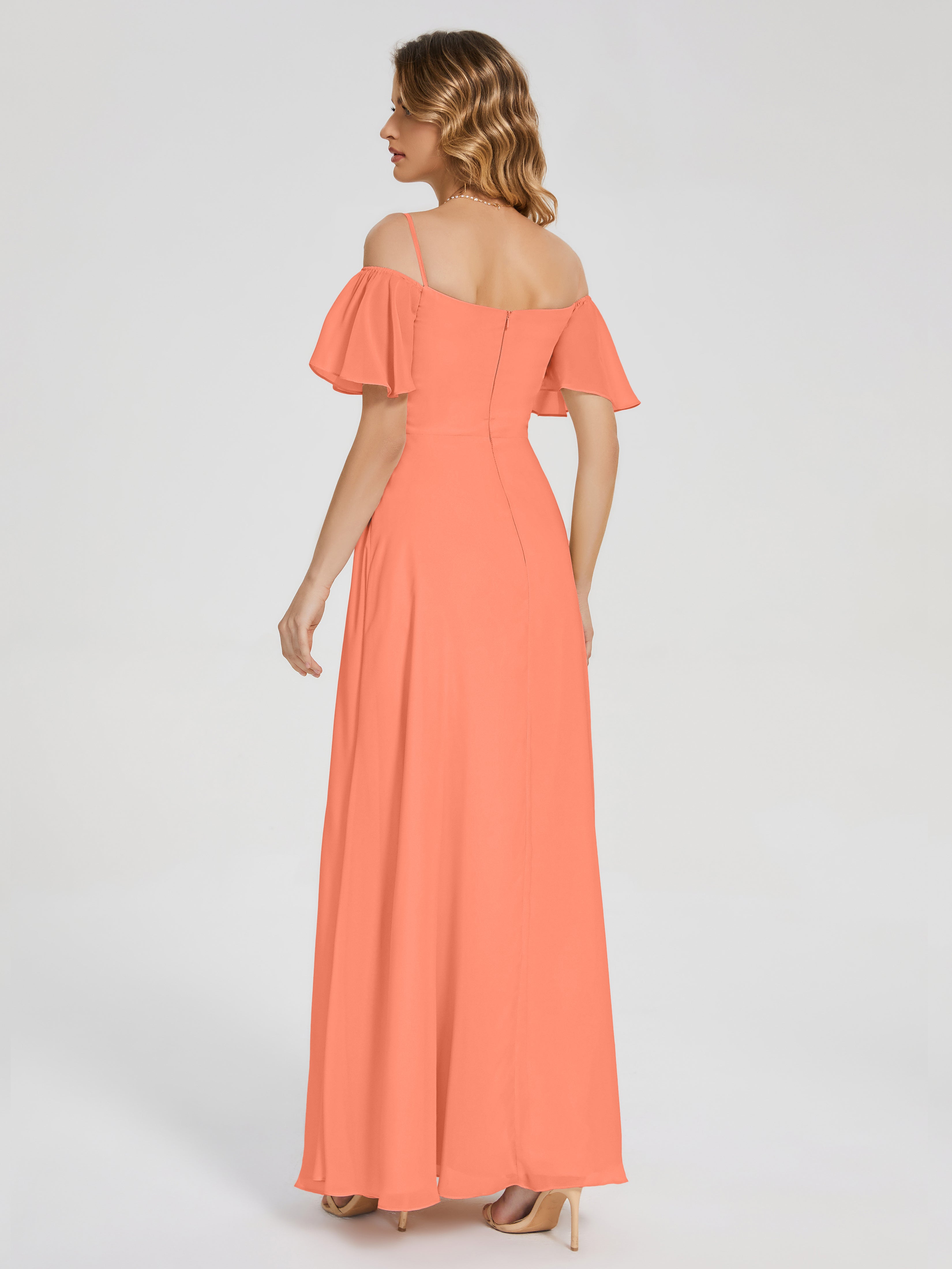 Adelaide A-line Off the Shoulder Chiffon Bridesmaid Dress with Silt