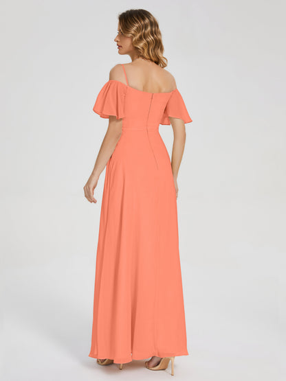 Adelaide A-line Off the Shoulder Chiffon Bridesmaid Dress with Silt