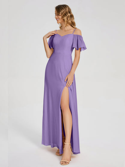 Adelaide A-line Off the Shoulder Chiffon Bridesmaid Dress with Silt