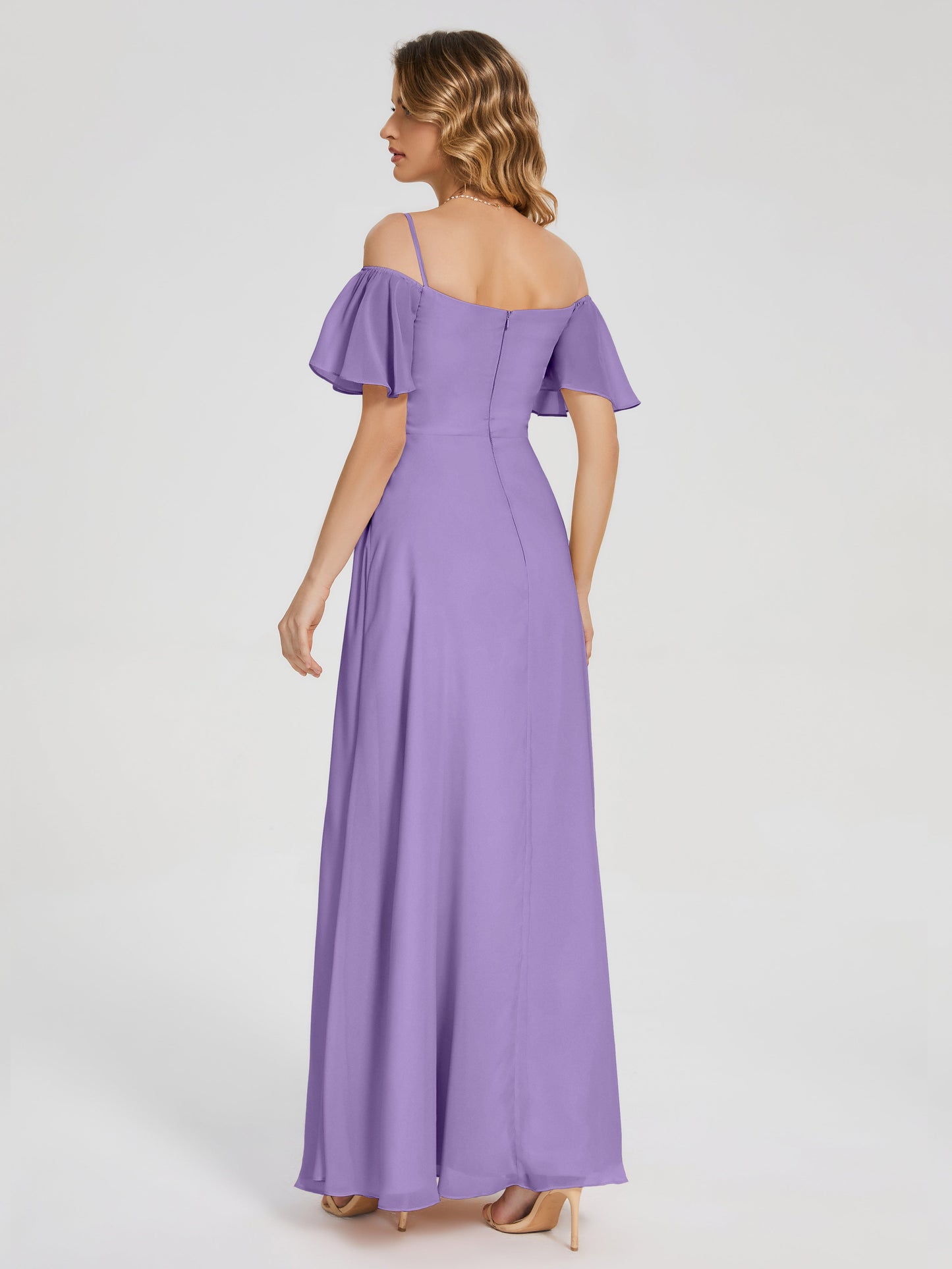 Adelaide A-line Off the Shoulder Chiffon Bridesmaid Dress with Silt