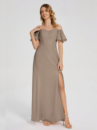Adelaide A-line Off the Shoulder Chiffon Bridesmaid Dress with Silt