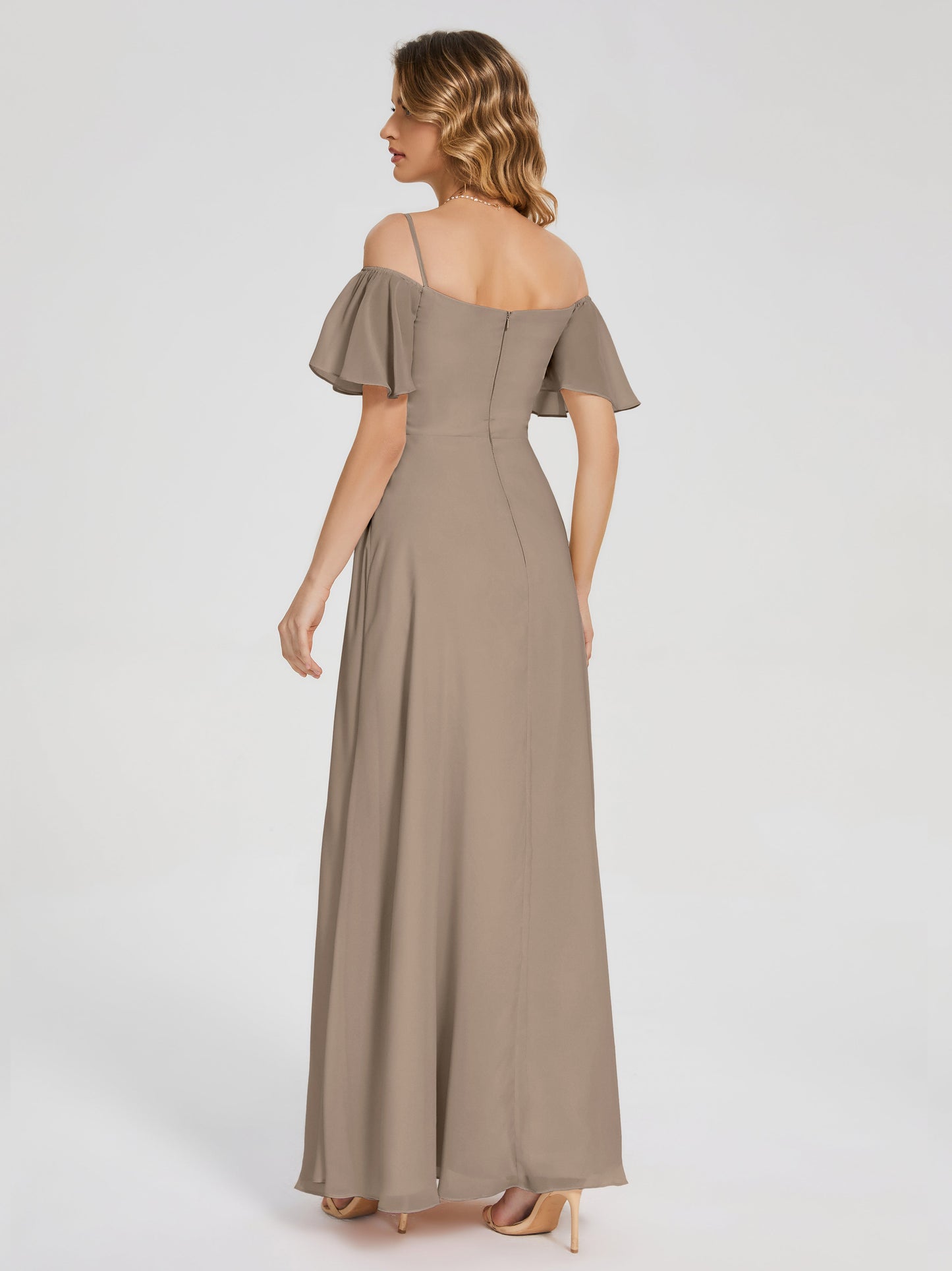 Adelaide A-line Off the Shoulder Chiffon Bridesmaid Dress with Silt