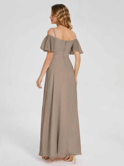 Adelaide A-line Off the Shoulder Chiffon Bridesmaid Dress with Silt
