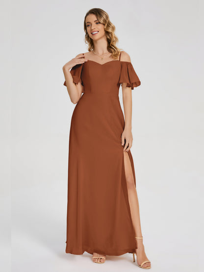 Adelaide A-line Off the Shoulder Chiffon Bridesmaid Dress with Silt