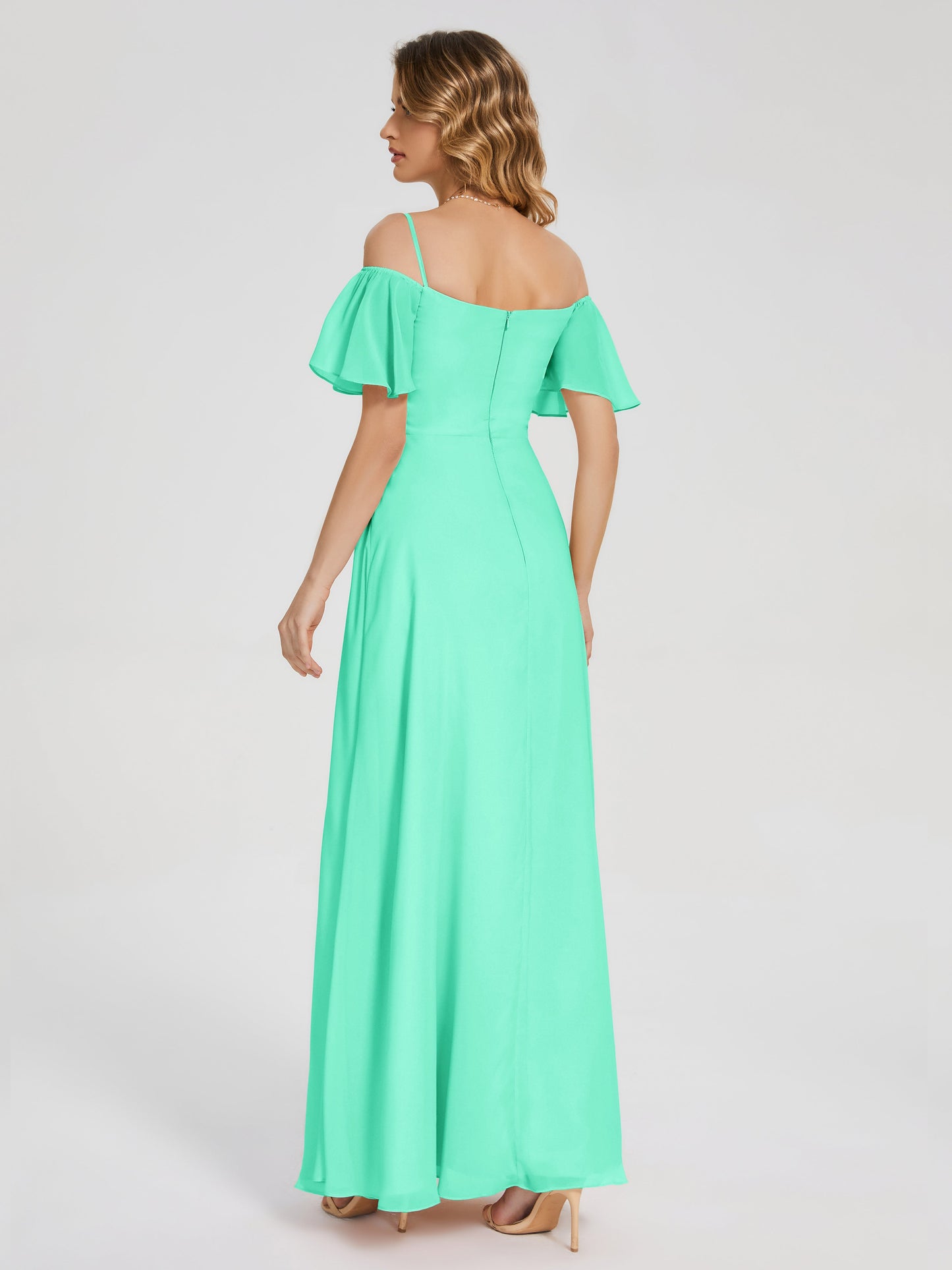 Adelaide A-line Off the Shoulder Chiffon Bridesmaid Dress with Silt