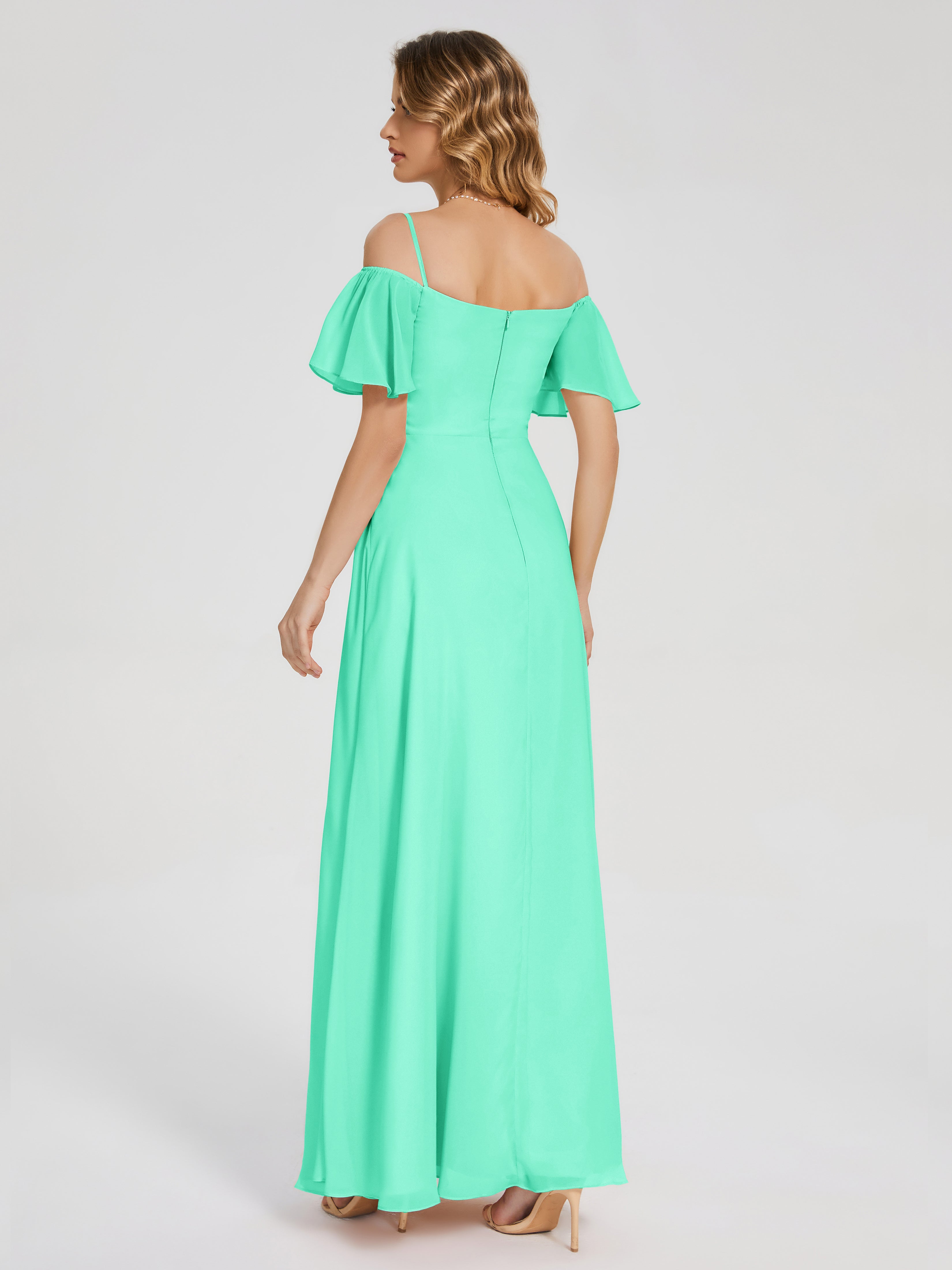 Adelaide A-line Off the Shoulder Chiffon Bridesmaid Dress with Silt