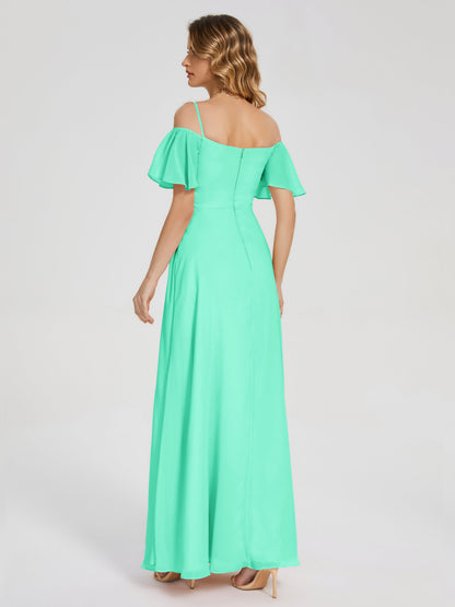 Adelaide A-line Off the Shoulder Chiffon Bridesmaid Dress with Silt