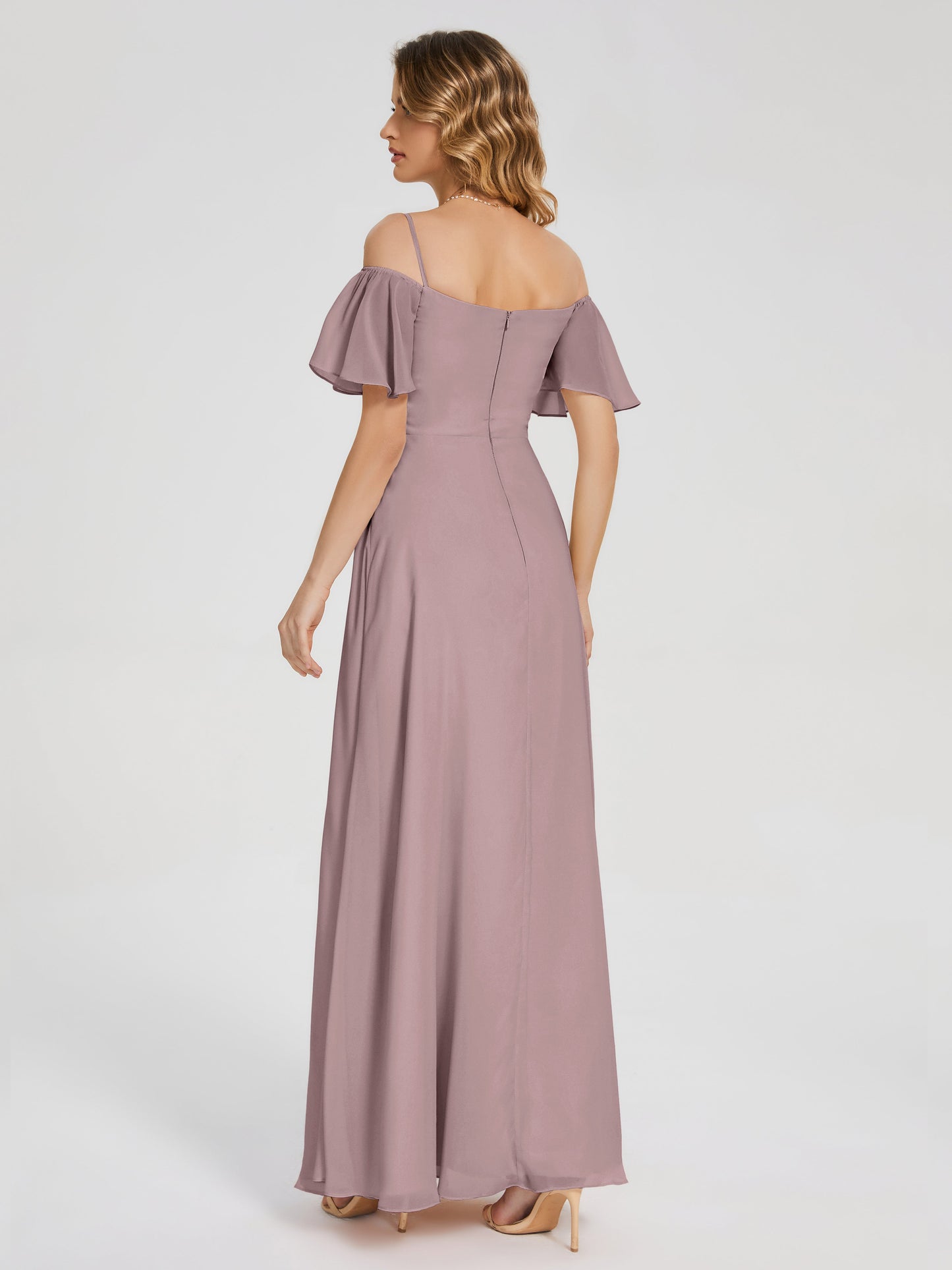 Adelaide A-line Off the Shoulder Chiffon Bridesmaid Dress with Silt
