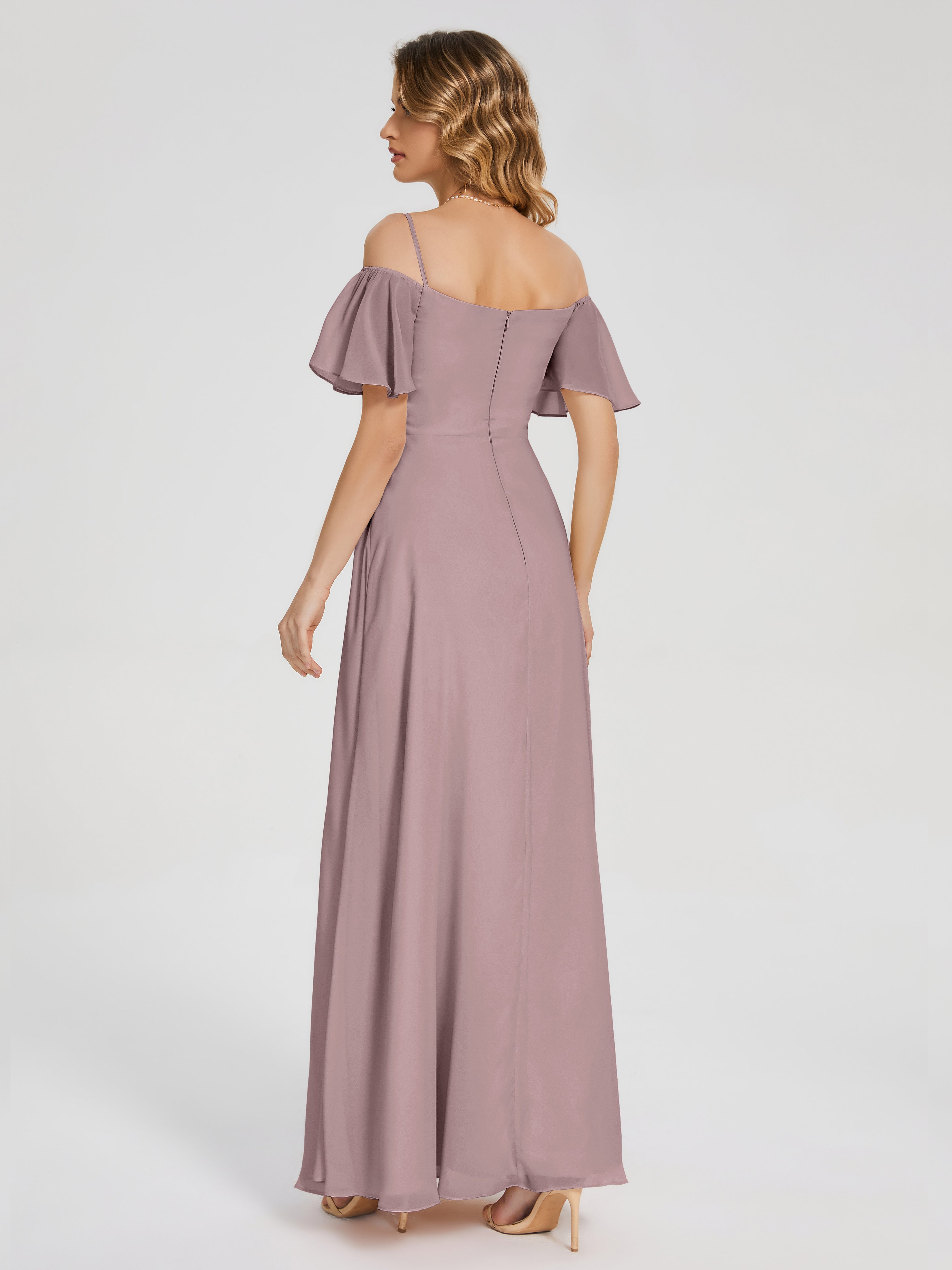 Adelaide A-line Off the Shoulder Chiffon Bridesmaid Dress with Silt