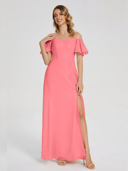 Adelaide A-line Off the Shoulder Chiffon Bridesmaid Dress with Silt