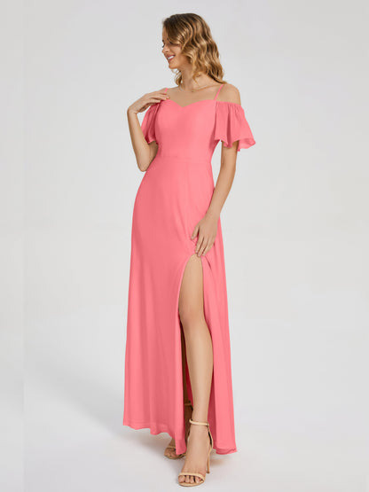 Adelaide A-line Off the Shoulder Chiffon Bridesmaid Dress with Silt