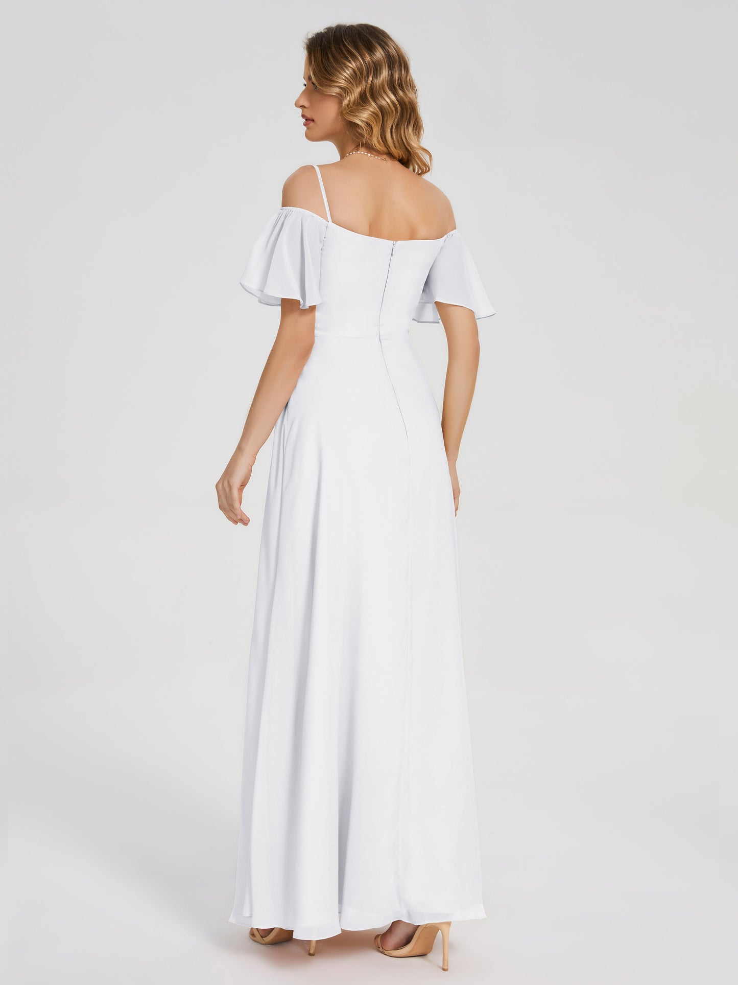 Adelaide A-line Off the Shoulder Chiffon Bridesmaid Dress with Silt