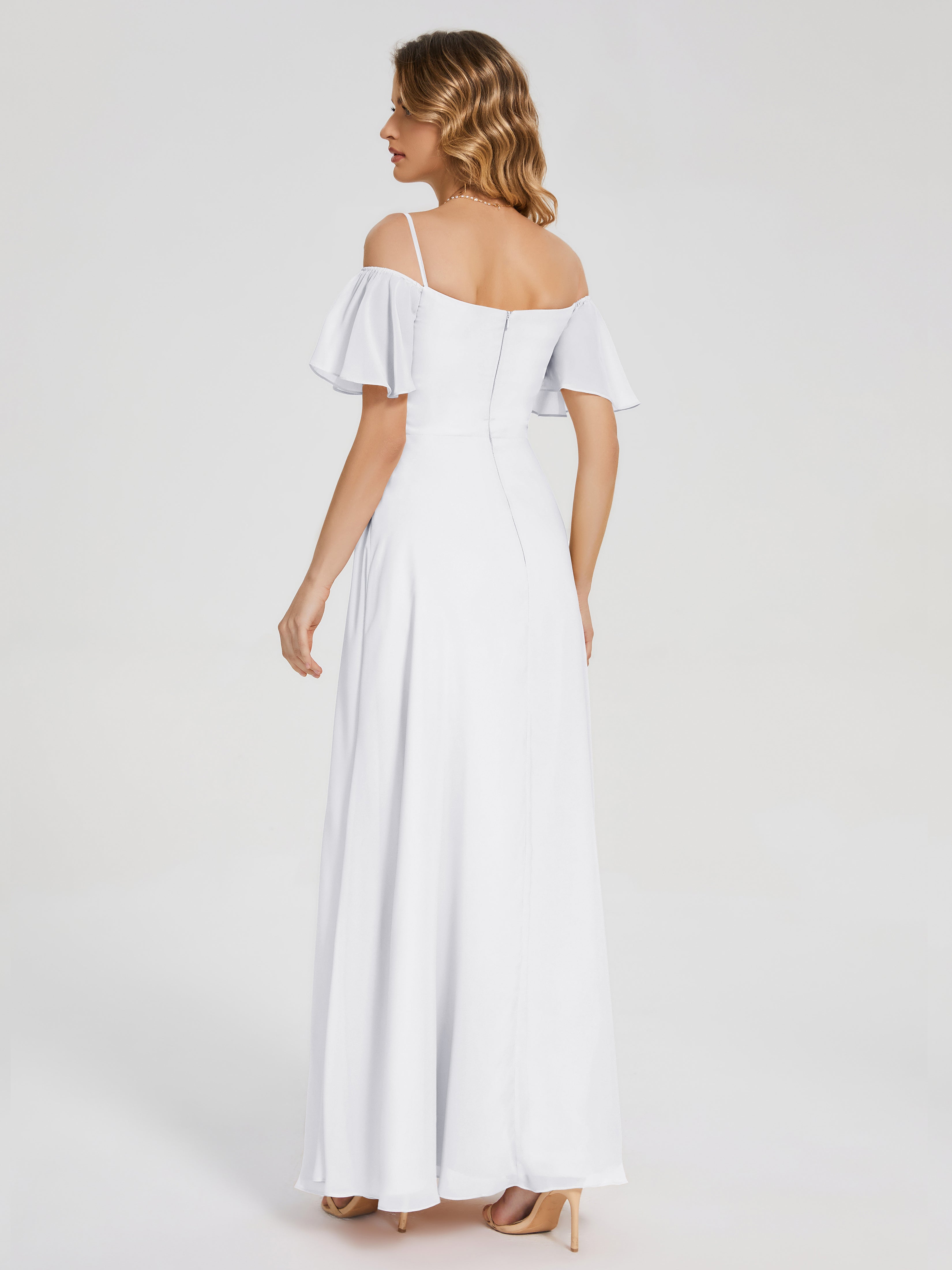 Adelaide A-line Off the Shoulder Chiffon Bridesmaid Dress with Silt