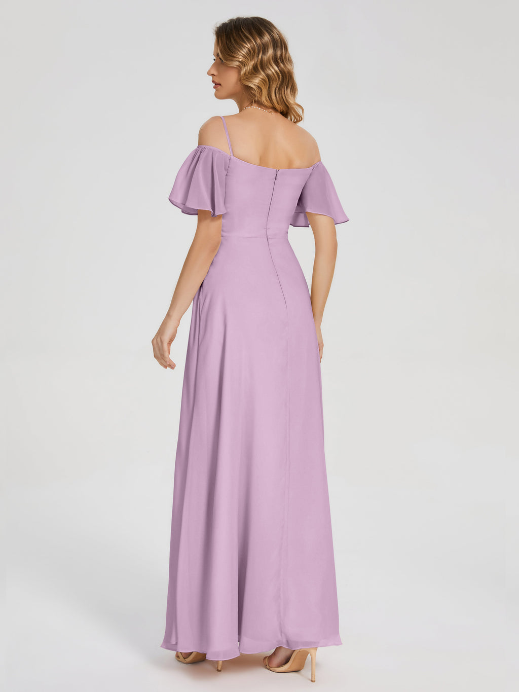 Adelaide A-line Off the Shoulder Chiffon Bridesmaid Dress with Silt