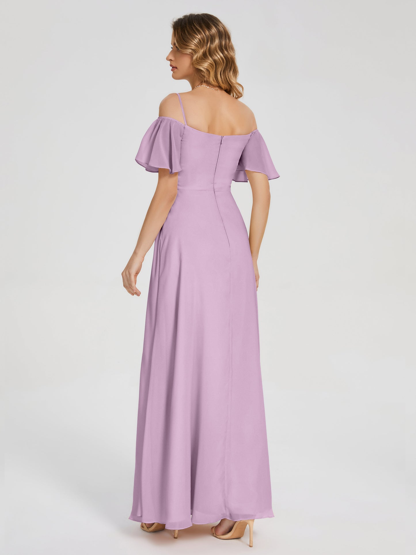 Adelaide A-line Off the Shoulder Chiffon Bridesmaid Dress with Silt