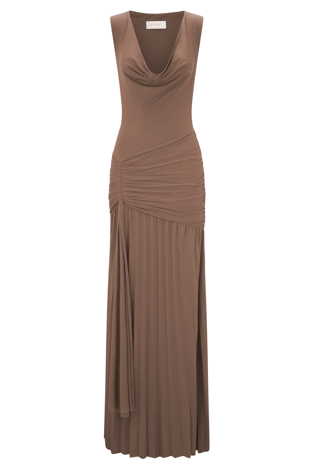 Dania Cowl Neck Slinky Maxi Dress - Mocha Mousse