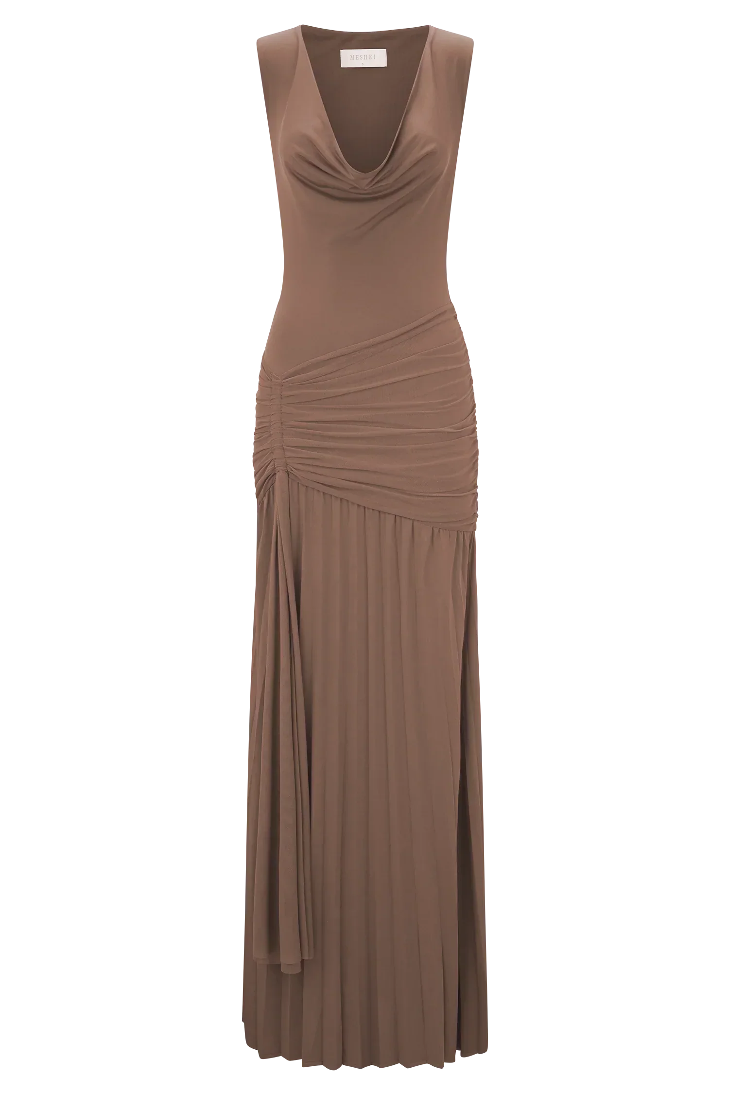 Dania Cowl Neck Slinky Maxi Dress - Mocha Mousse