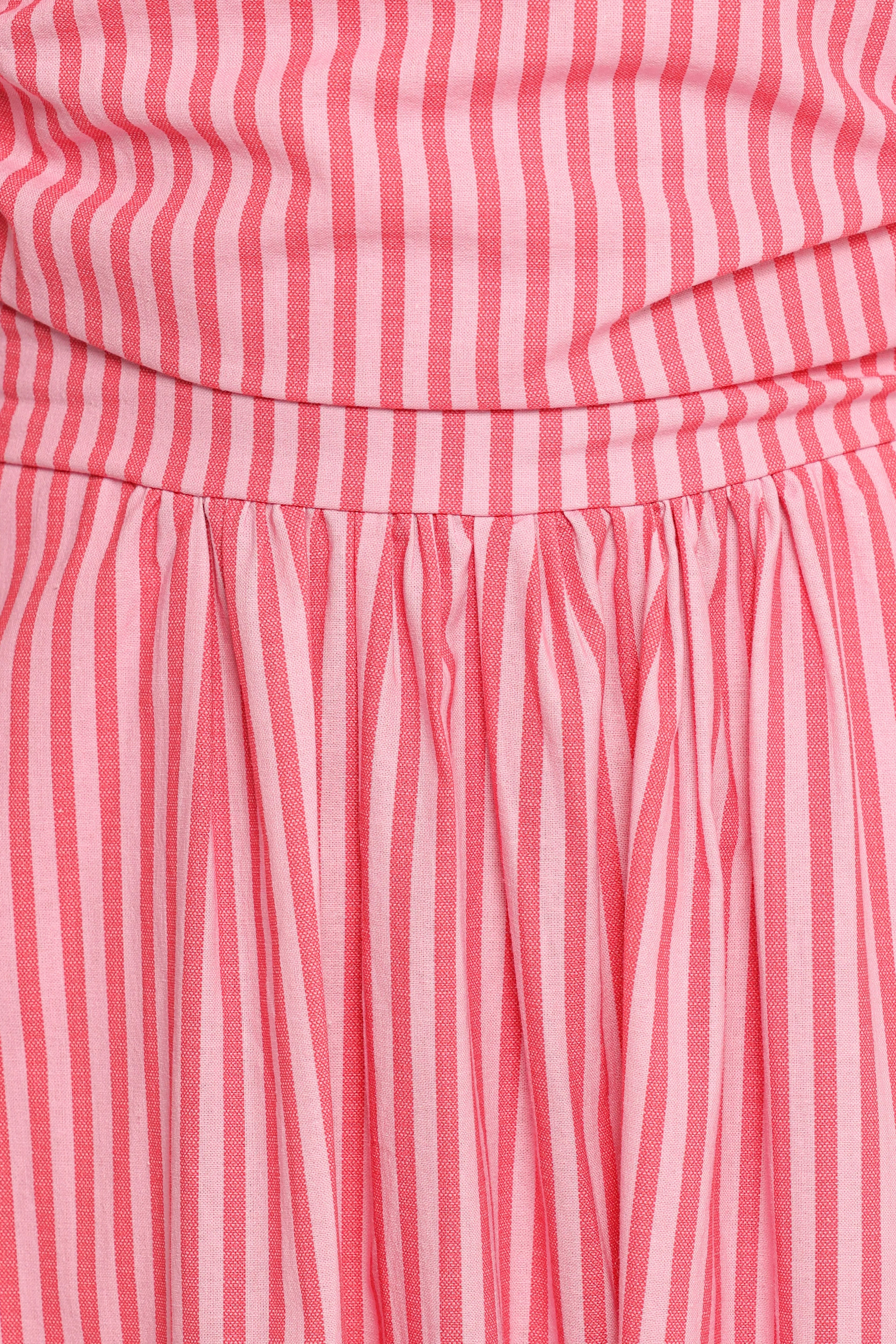 Chlo Puff Sleeve Midi Dress - Red Stripe