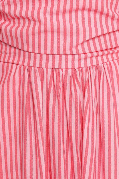 Chlo Puff Sleeve Midi Dress - Red Stripe