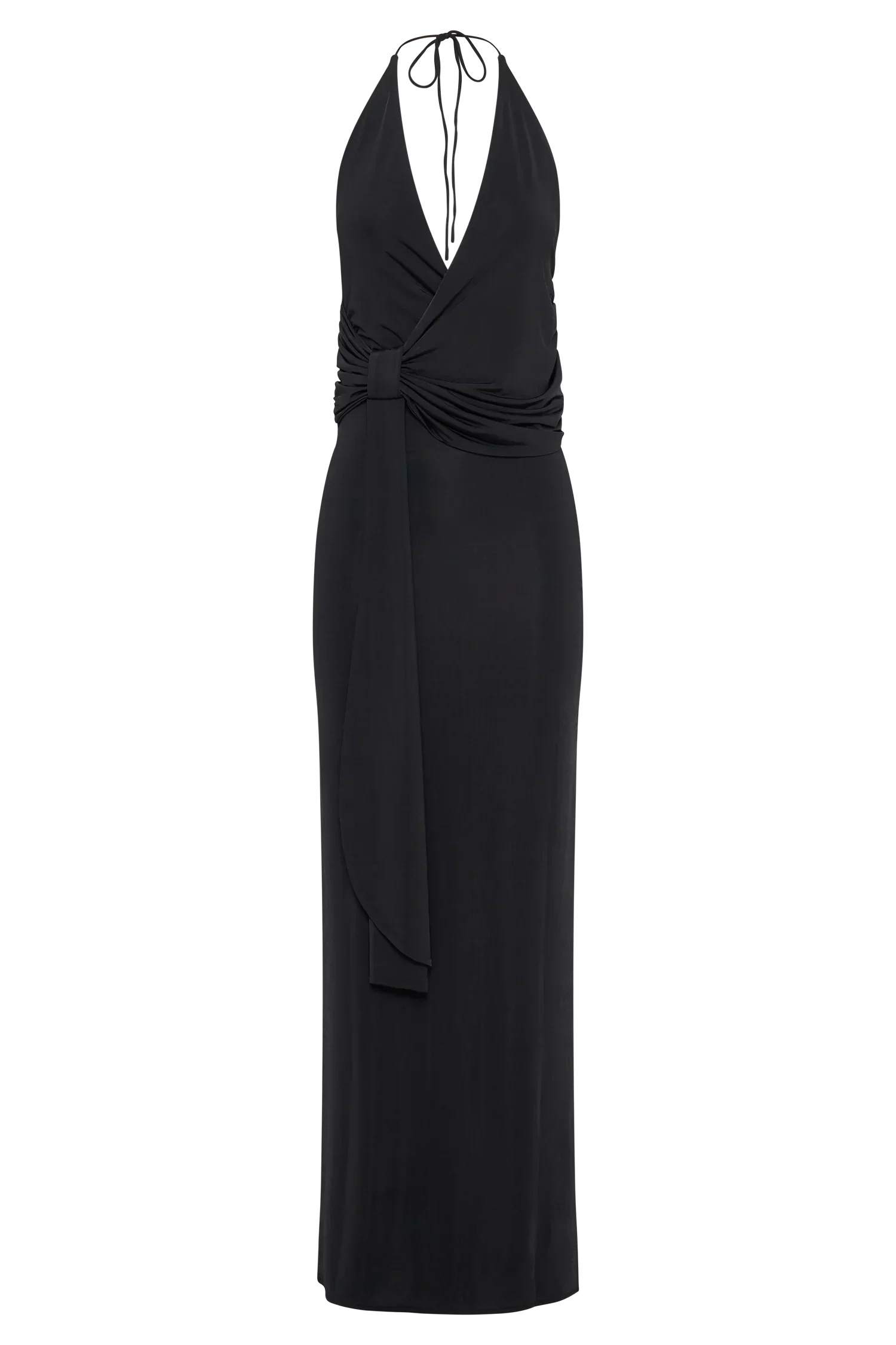 Tyla Draped Slinky Halter Maxi Dress - Black